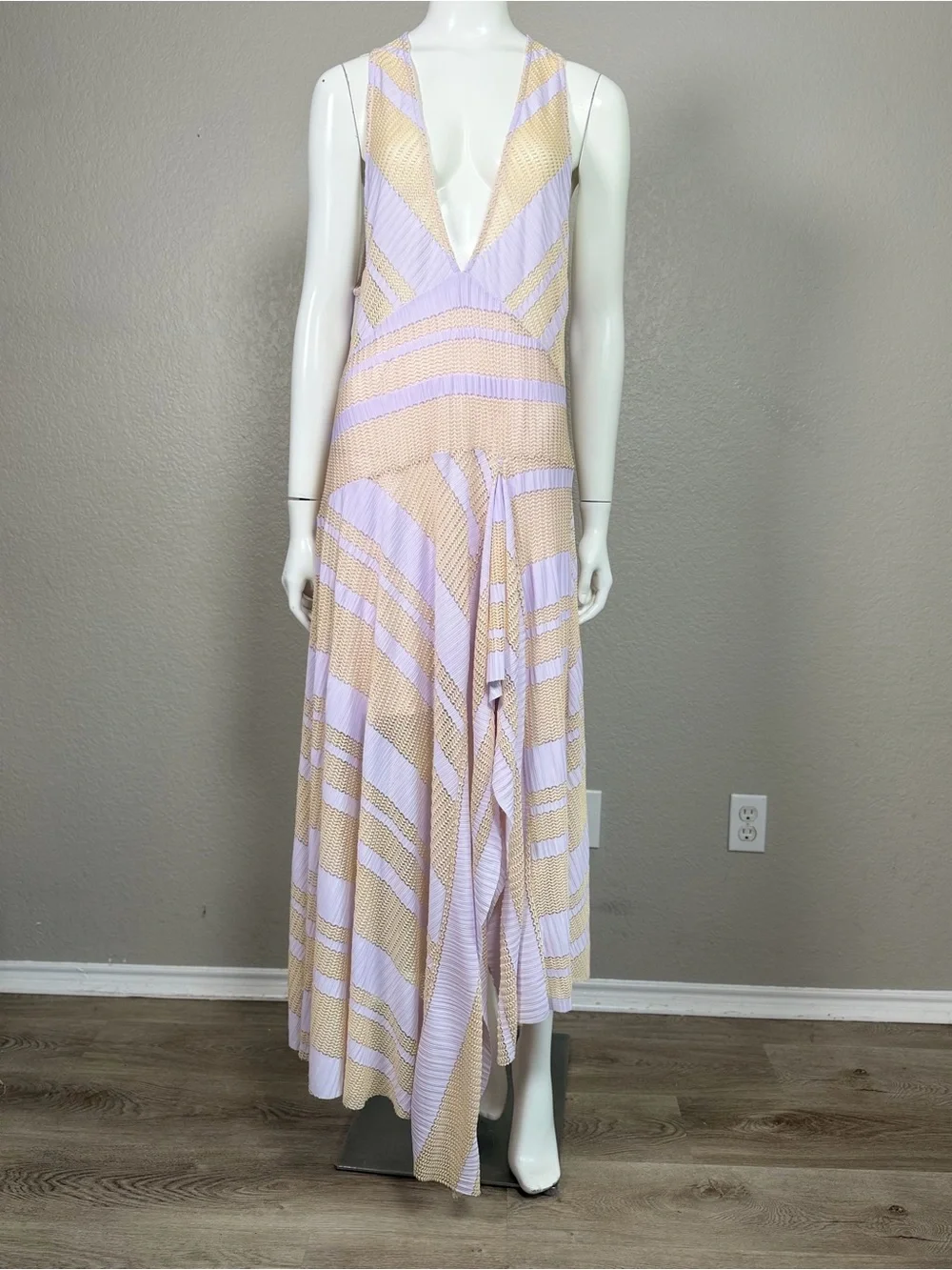 NWT Free People Adrien Striped Midi Dress Lavender Beige Size Large